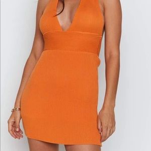 Orange ribbed halter dress